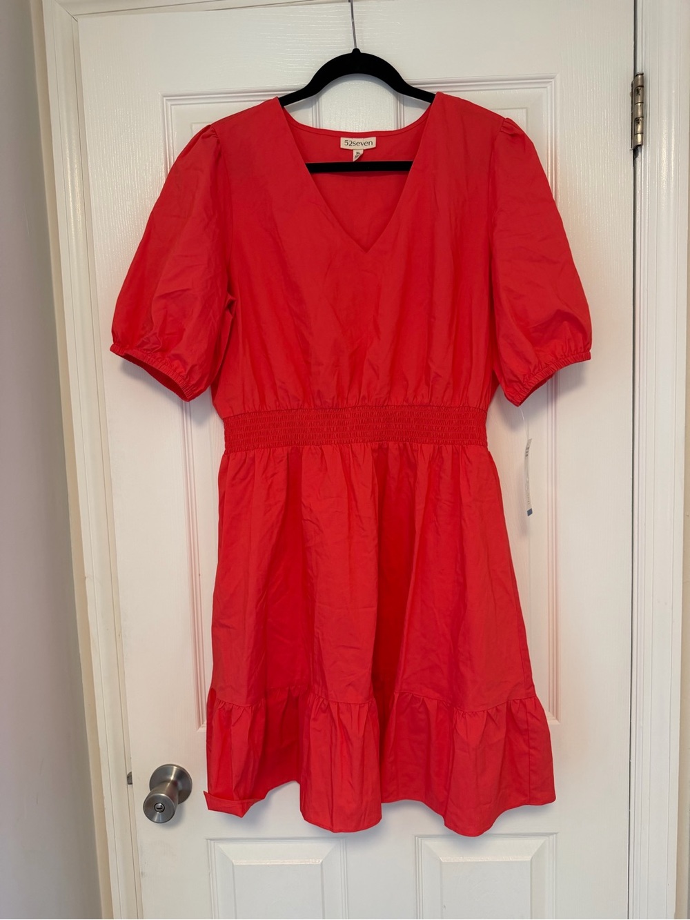 Seven7 Red V-Neck Smocked Waist Mini Dress